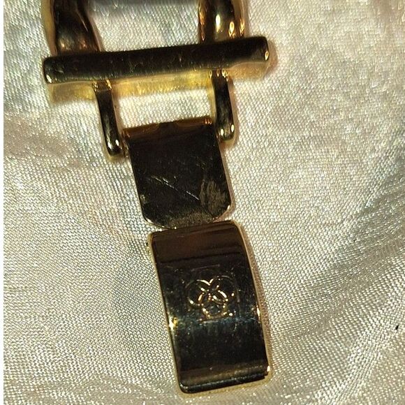 Anne Taylor Women's Bracelet Gold Tone Chain Black Faux Leather Mob Wife - Picture 6 of 6